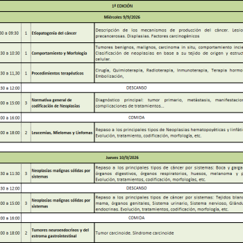 Codificación con CIE 10 de Neoplasias 2026 - 1ª edición: Miércoles 9 y Jueves 10 de Septiembre