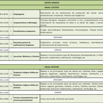 Codificación con CIE 10 de Neoplasias 2026 - Edición Sábados: 12 y 19 de Septiembre