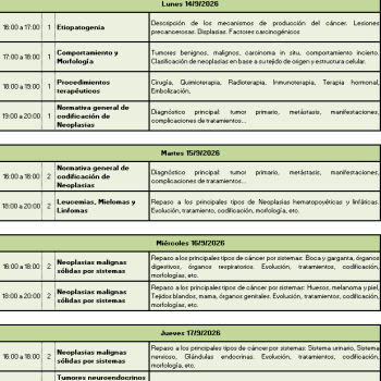 Codificación con CIE 10 de Neoplasias 2026 - Edición Tardes: Martes 14, Miércoles 15, Jueves 16 y Viernes 17 de Septiembre